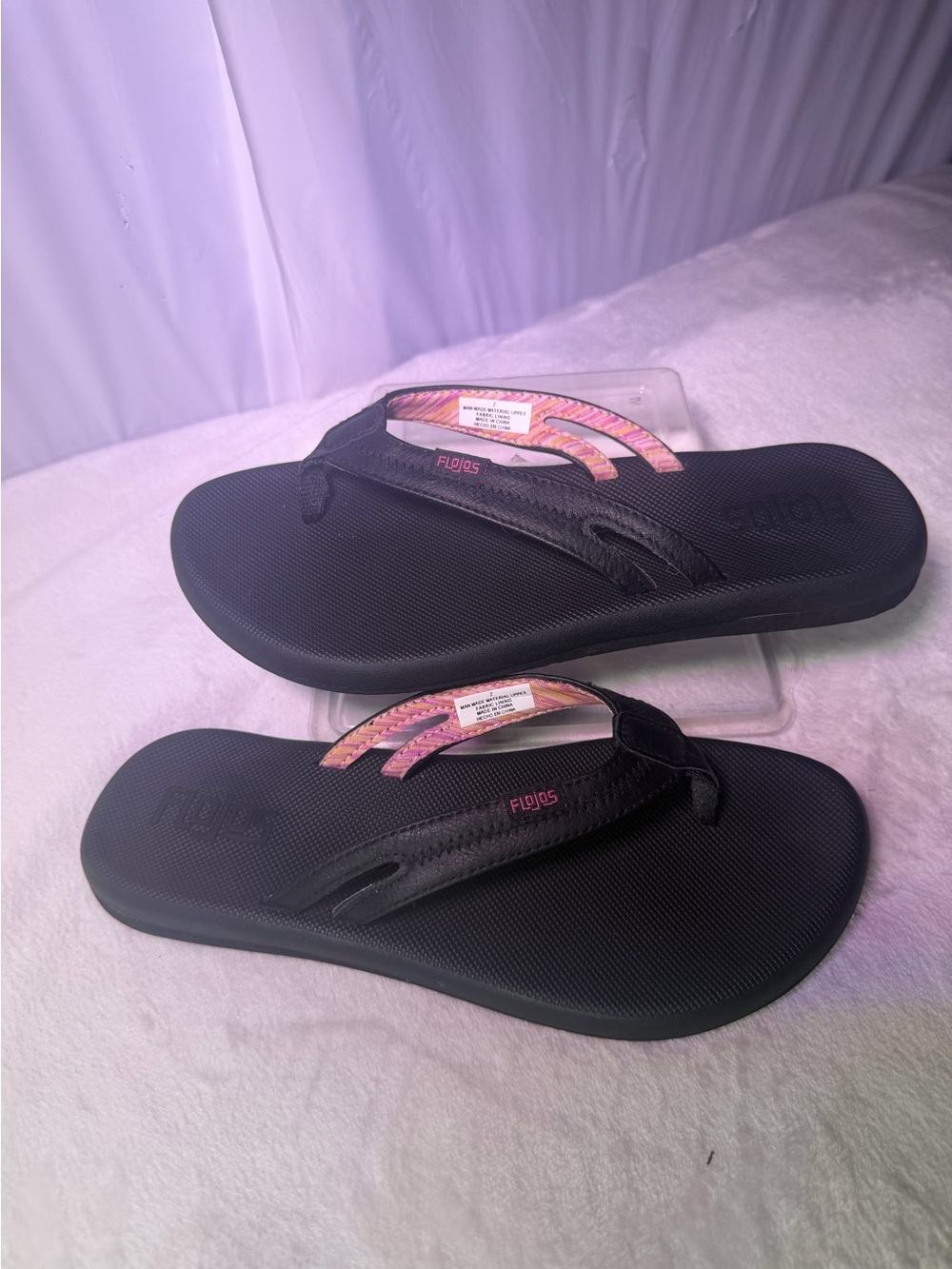 Flojos Black Flip Sandals with Pink Patterned Straps